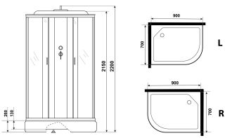 Душевая кабина Niagara NG-33974-14RF с гидромассажем 90x70см серебро/матовое